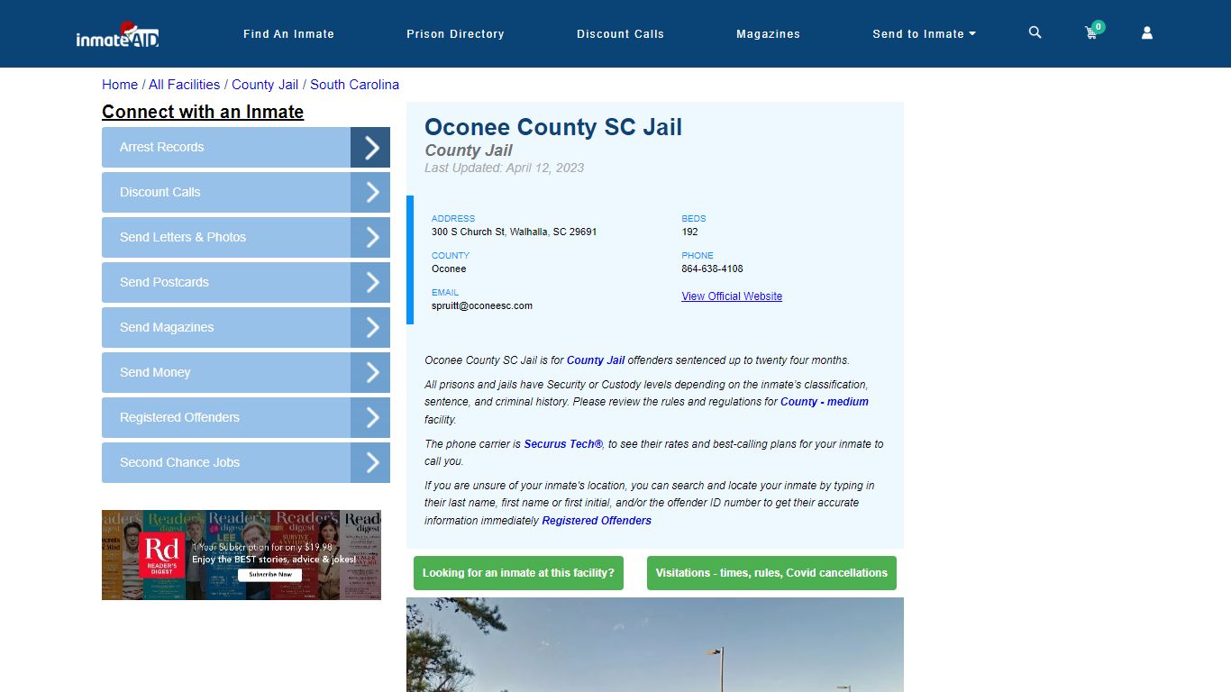 Oconee County SC Jail - Inmate Locator - Walhalla, SC